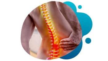 Lumbar Disc Herniation – Conquest Research clinical trial The back of a person with a 3d representation of the spinal column of a human being representing a lumbar disc herniation