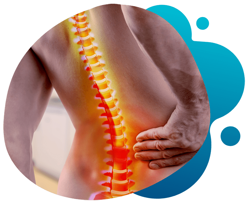 close-up of spine pain with red highlights