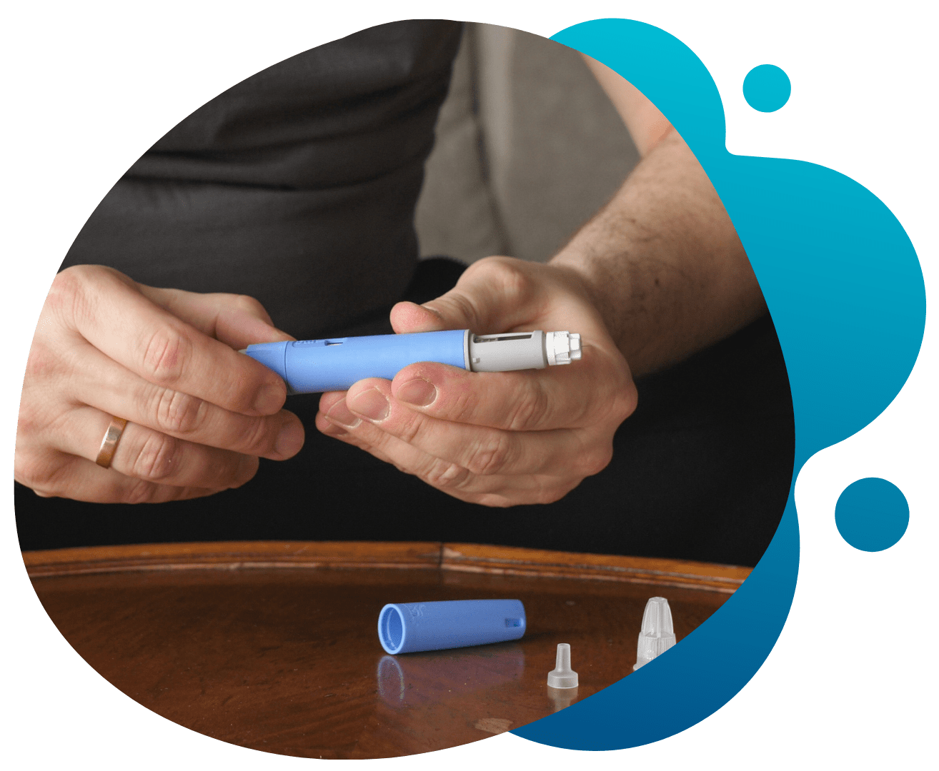 Man using insulin pen for diabetes