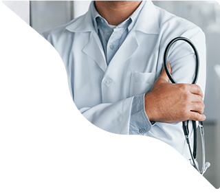 The doctor is holding the stethoscope in their hand