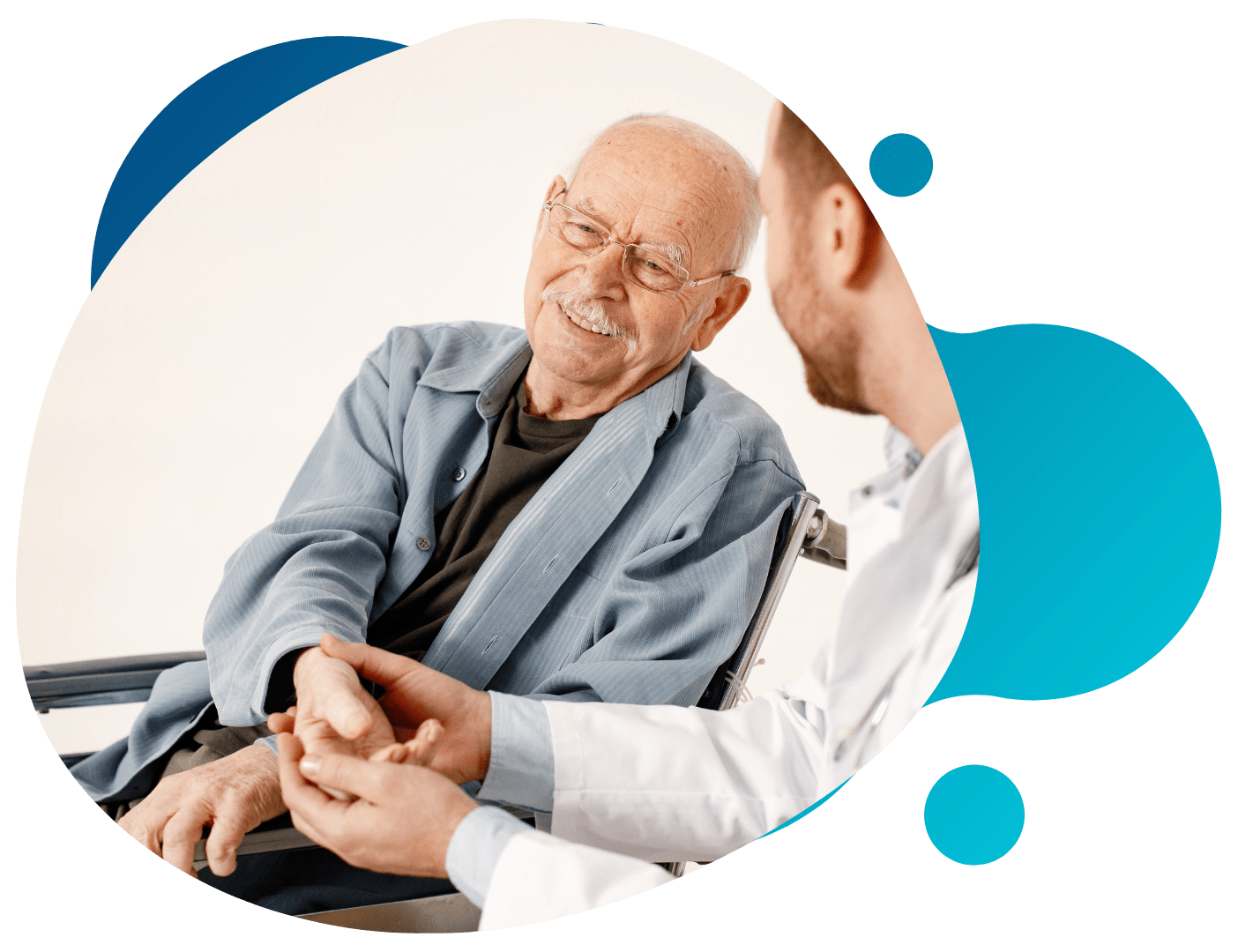 The doctor is holding the patient’s hand